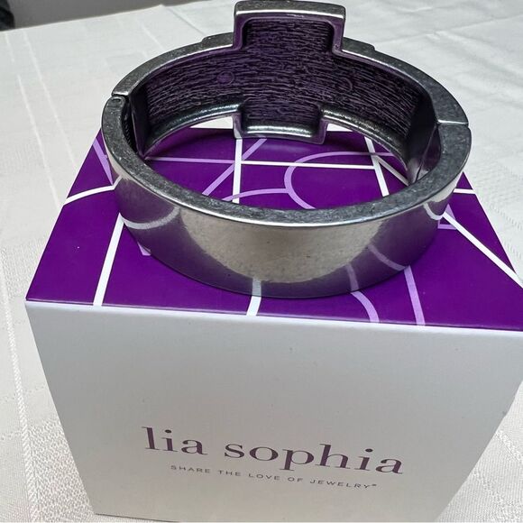 Lia Sophia Art Deco Nouvelle Bangle Hinged Bracelet matte silver NEW - Picture 10 of 10